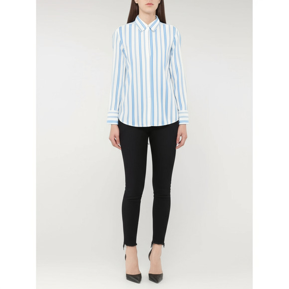 NWT HOCAIES Womens S Light Blue Striped Button Up Shirt Wrinkle Free - Picture 1 of 6